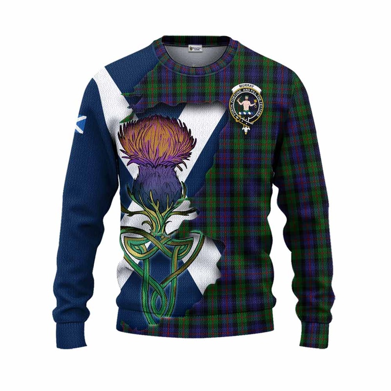 Murray Tartan Family Crest Knitted Sweater Scottish Thistle Celtic Inspired