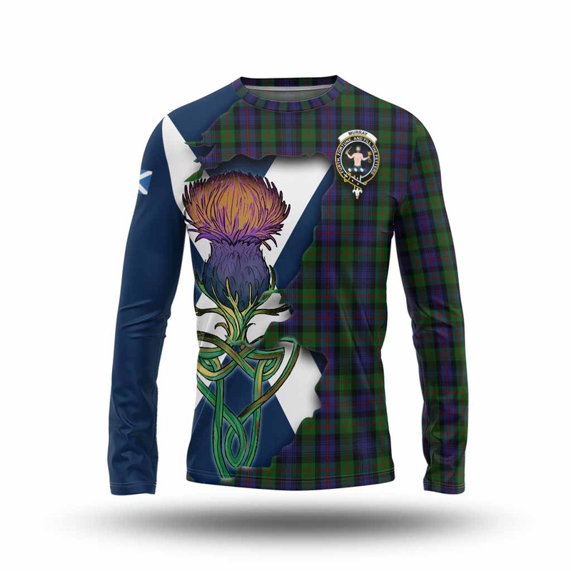 Murray Tartan Family Crest Long Sleeve T-Shirt Scottish Thistle Celtic Inspired