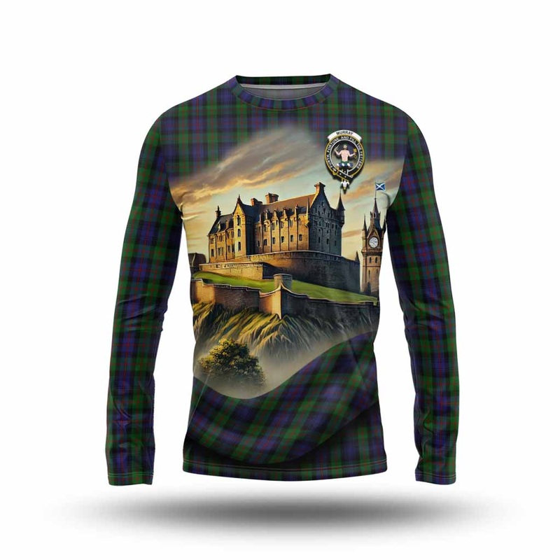 Murray Tartan Family Crest Long Sleeve T-Shirt with Scottish Ancient Castle Style