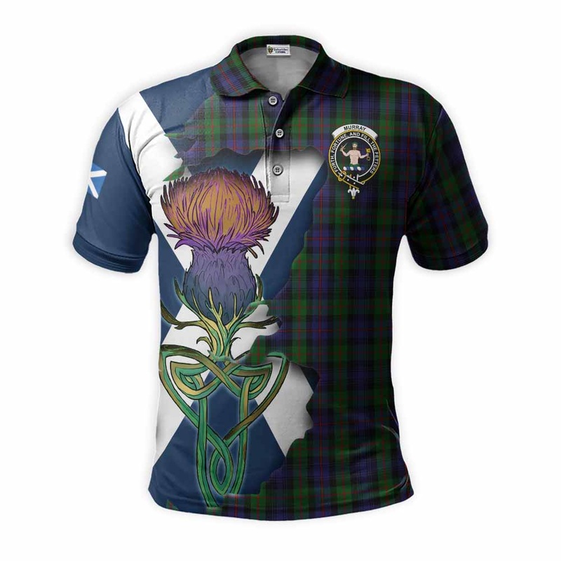 Murray Tartan Family Crest Polo Shirt Scottish Thistle Celtic Inspired