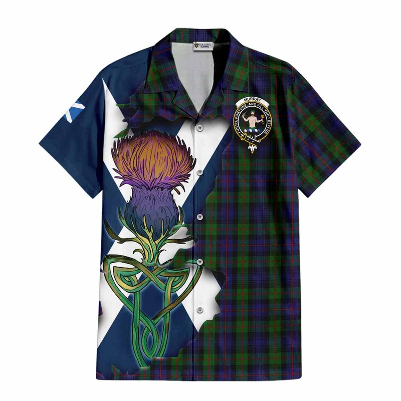 Murray Tartan Family Crest Short Sleeve Button Shirt Scottish Thistle Celtic Inspired