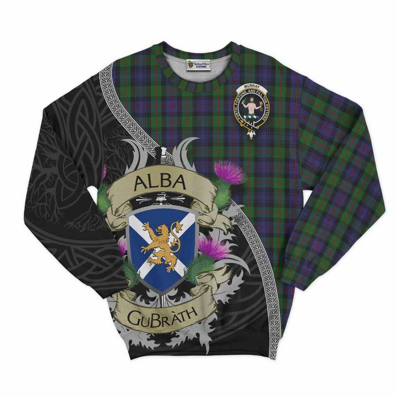 Murray Tartan Family Crest Sweatshirt Lion Rampant Royal Thistle Shield Celtic Inspired