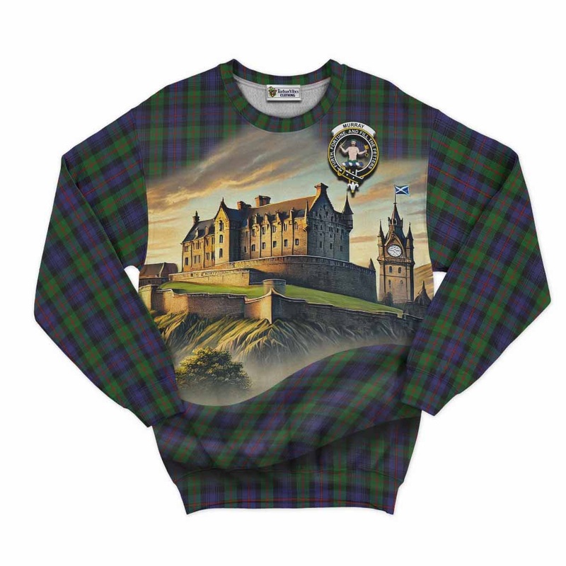 Murray Tartan Family Crest Sweatshirt with Scottish Ancient Castle Style