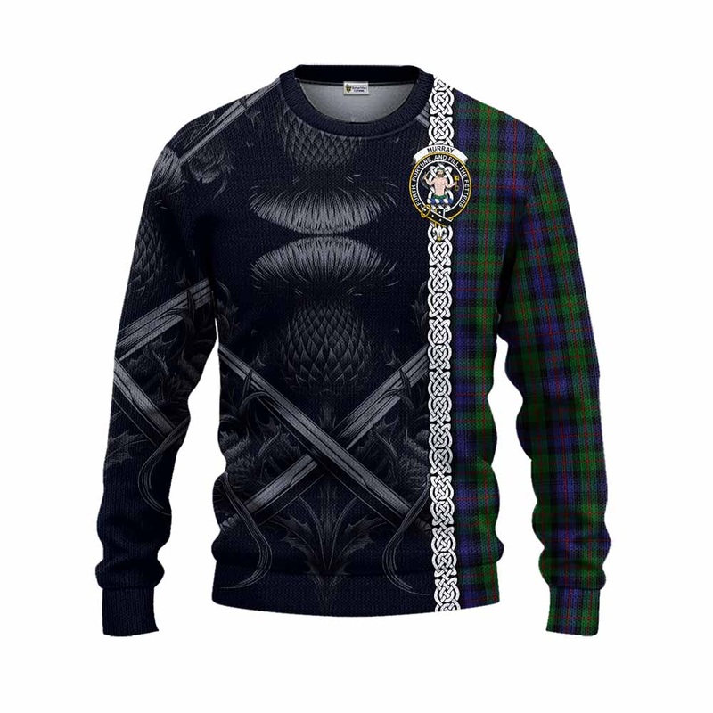 Murray Tartan Knitted Sweater with Family Crest Cross Sword Thistle Celtic Vibes