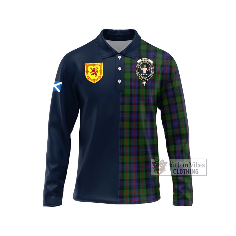 Murray Tartan Long Sleeve Polo Shirt Alba with Scottish Lion Royal Arm Half Style