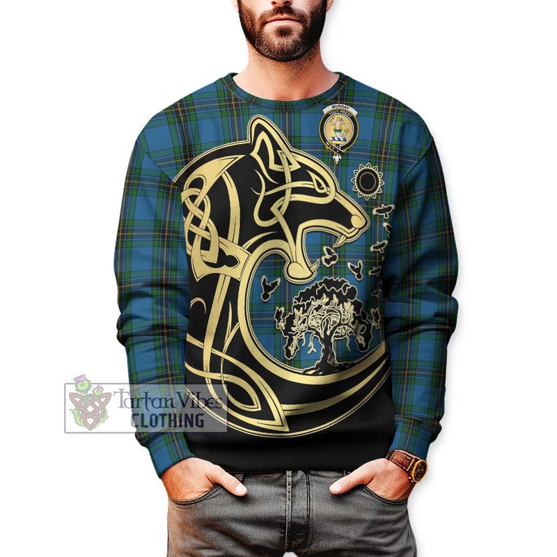 Murray of Elibank Tartan Sweatshirt with Family Crest Celtic Wolf Style