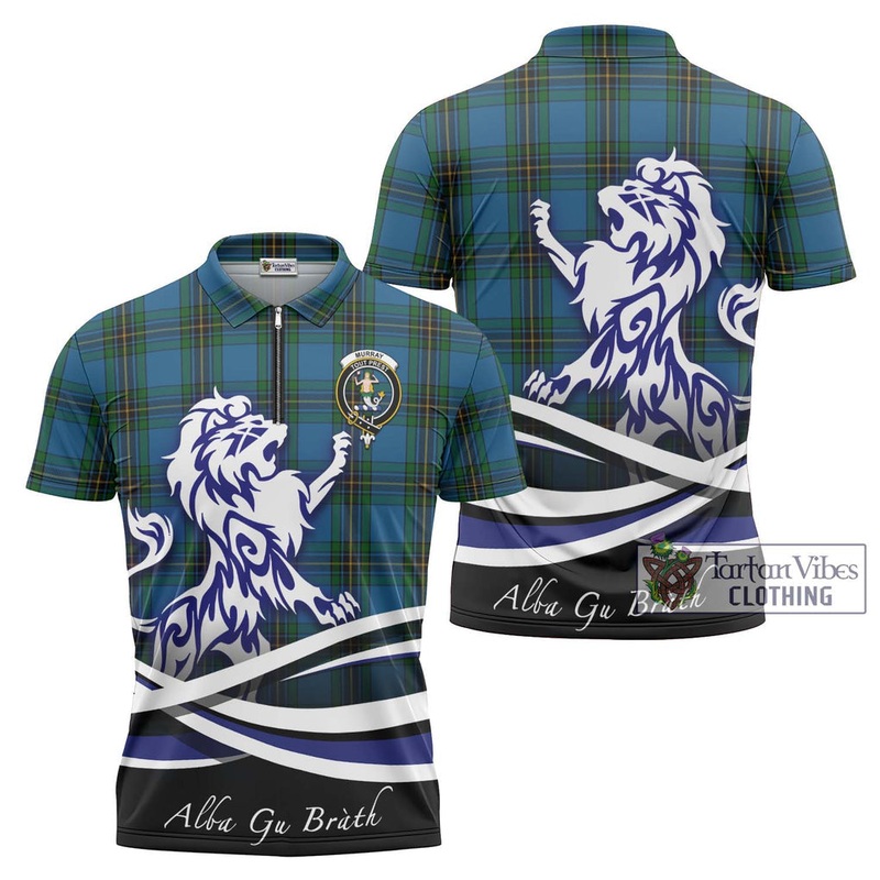 Murray of Elibank Tartan Zipper Polo Shirt with Alba Gu Brath Regal Lion Emblem