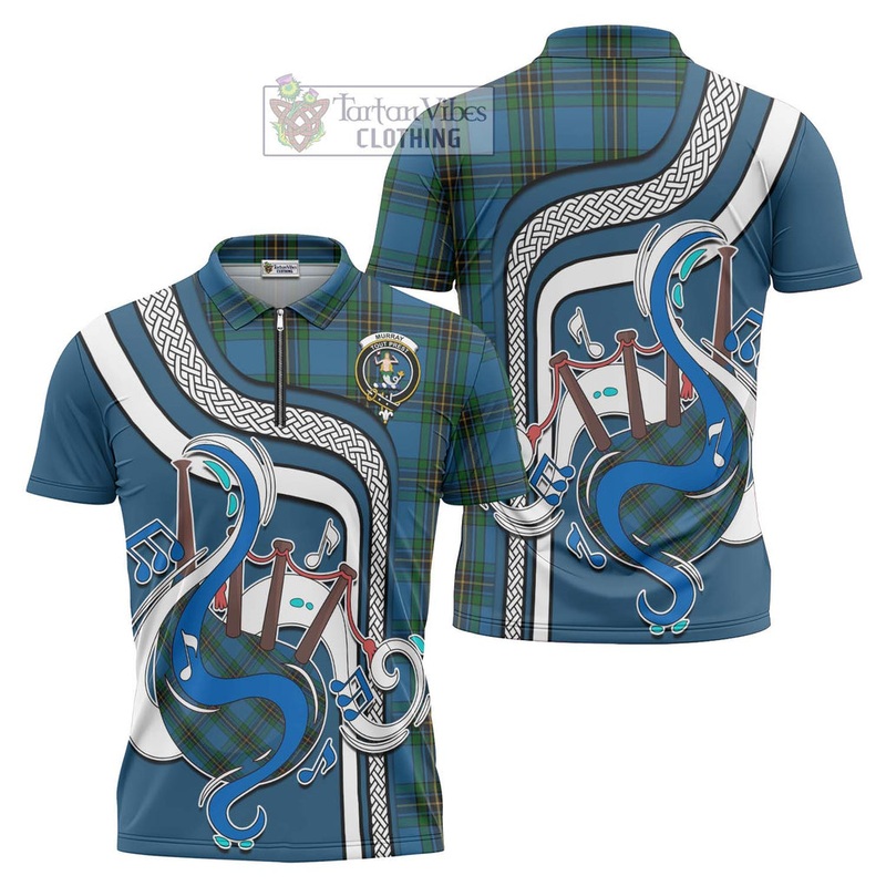 Murray of Elibank Tartan Zipper Polo Shirt with Epic Bagpipe Style