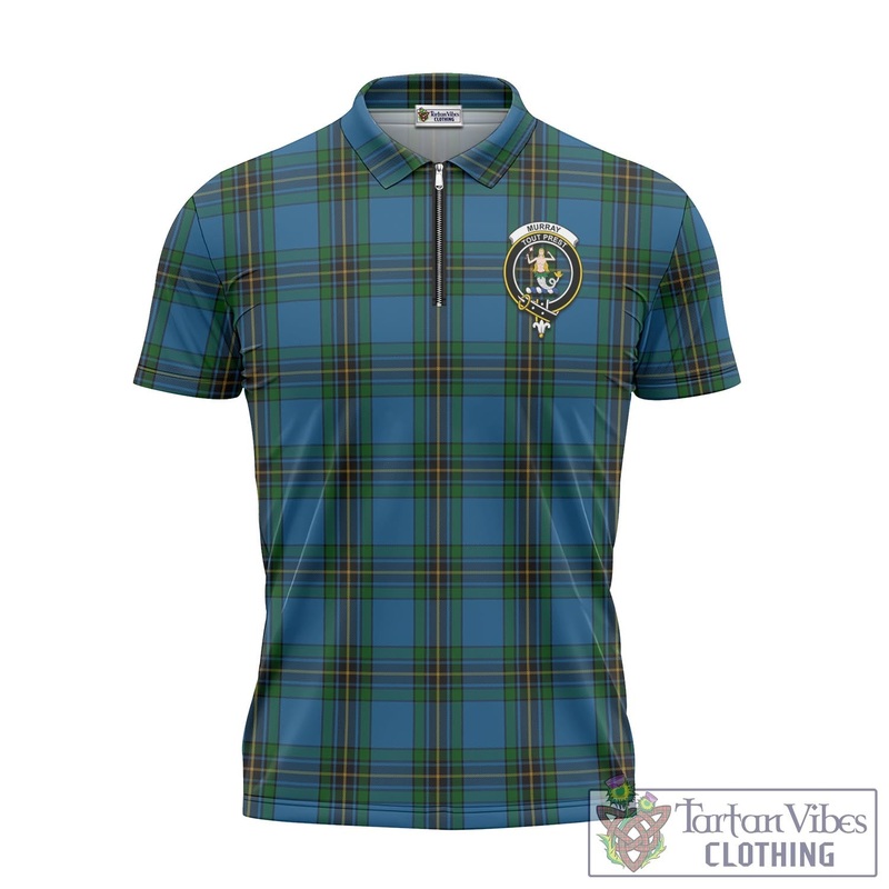 Murray of Elibank Tartan Zipper Polo Shirt with Family Crest