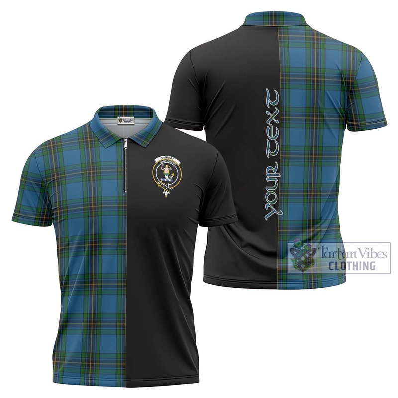 Murray of Elibank Tartan Zipper Polo Shirt with Family Crest and Half Of Me Style