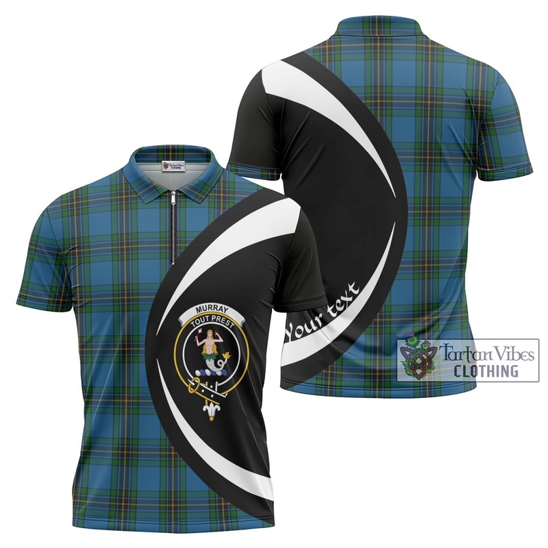 Murray of Elibank Tartan Zipper Polo Shirt with Family Crest Circle Style