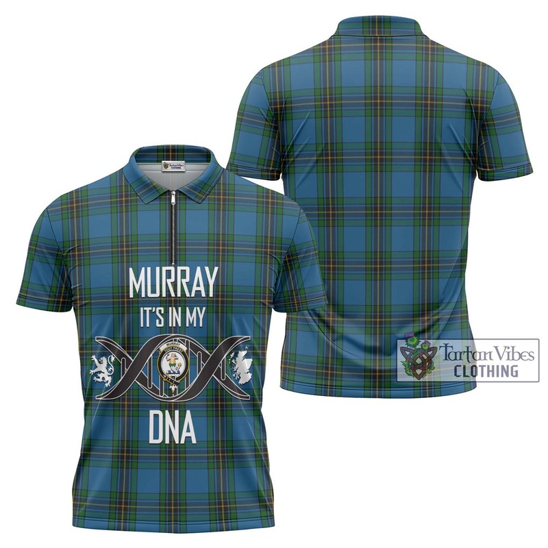 Murray of Elibank Tartan Zipper Polo Shirt with Family Crest DNA In Me Style