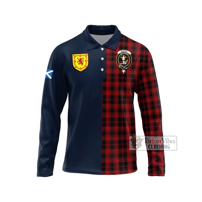 Murray of Ochtertyre Tartan Long Sleeve Polo Shirt Alba with Scottish Lion Royal Arm Half Style