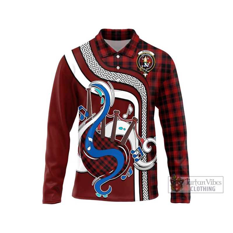 Murray of Ochtertyre Tartan Long Sleeve Polo Shirt with Epic Bagpipe Style