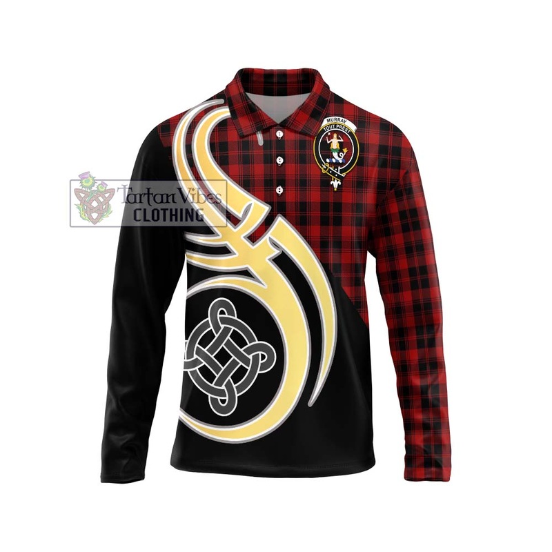Murray of Ochtertyre Tartan Long Sleeve Polo Shirt with Family Crest and Celtic Symbol Style
