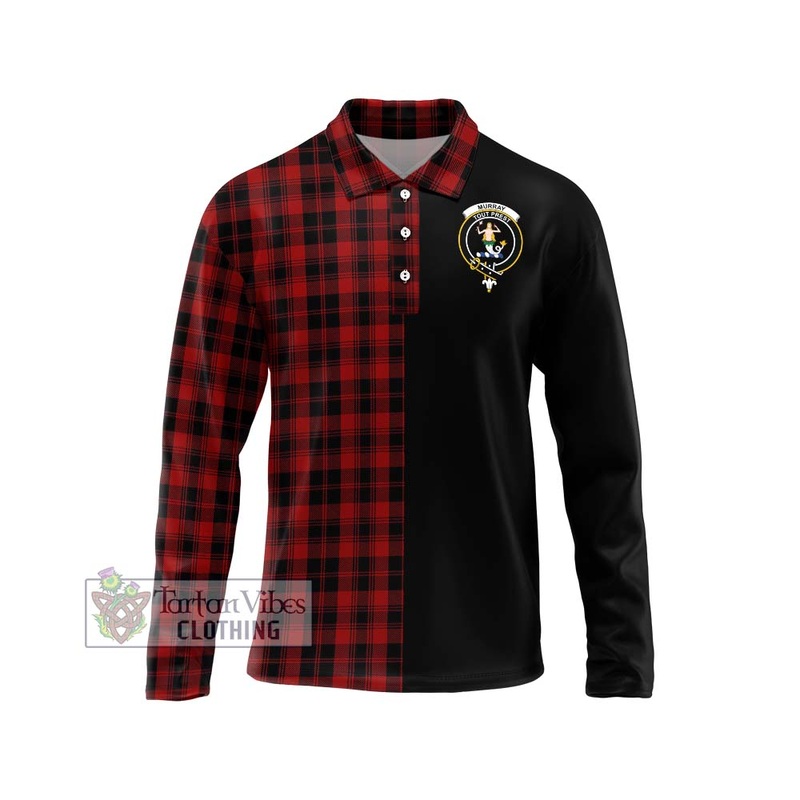 Murray of Ochtertyre Tartan Long Sleeve Polo Shirt with Family Crest and Half Of Me Style
