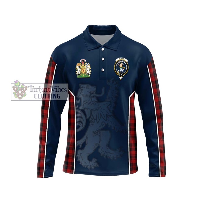 Murray of Ochtertyre Tartan Long Sleeve Polo Shirt with Family Crest and Lion Rampant Vibes Sport Style