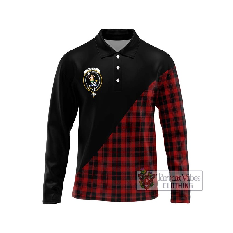 Murray of Ochtertyre Tartan Long Sleeve Polo Shirt with Family Crest and Military Logo Style