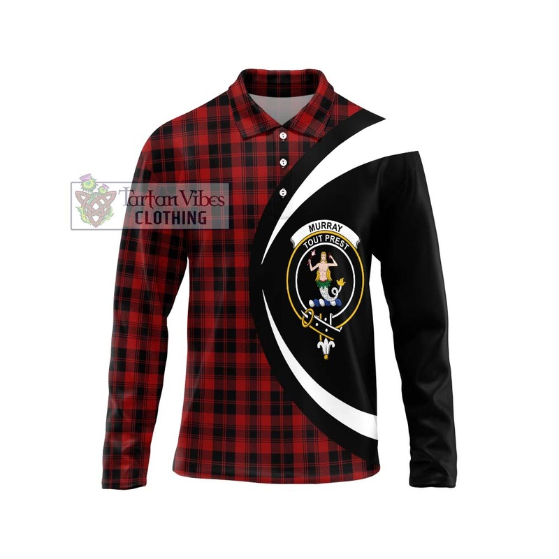 Murray of Ochtertyre Tartan Long Sleeve Polo Shirt with Family Crest Circle Style