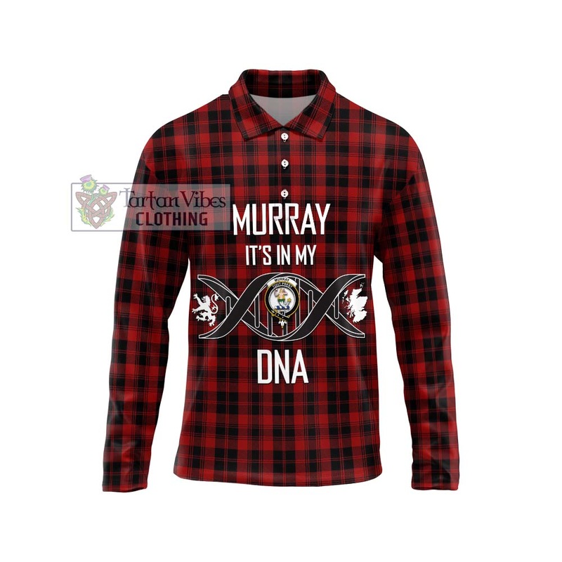 Murray of Ochtertyre Tartan Long Sleeve Polo Shirt with Family Crest DNA In Me Style