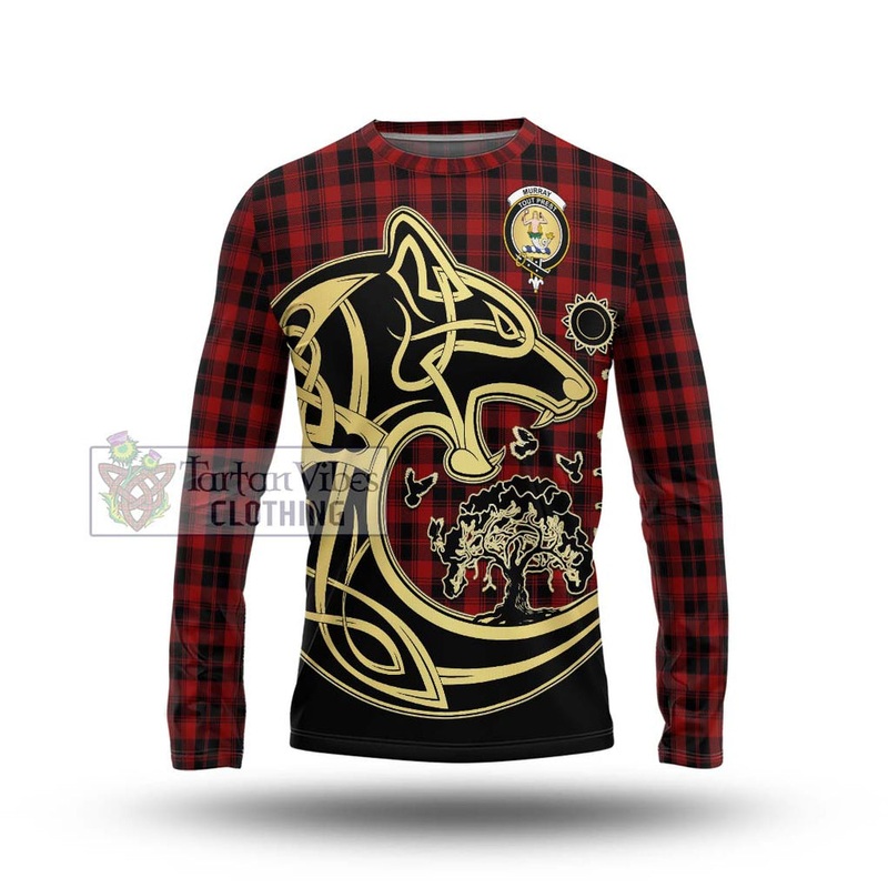 Murray of Ochtertyre Tartan Long Sleeve T-Shirt with Family Crest Celtic Wolf Style
