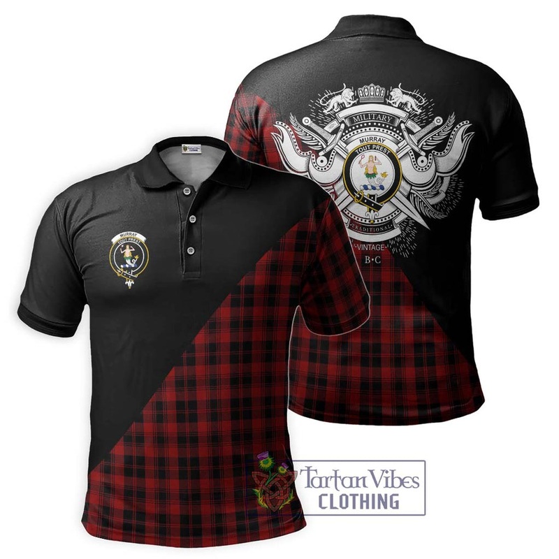 Murray of Ochtertyre Tartan Polo Shirt with Family Crest and Military Logo Style