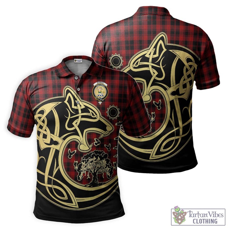 Murray of Ochtertyre Tartan Polo Shirt with Family Crest Celtic Wolf Style