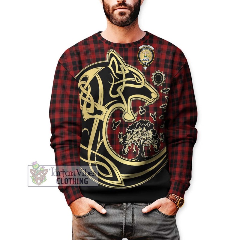 Murray of Ochtertyre Tartan Sweatshirt with Family Crest Celtic Wolf Style