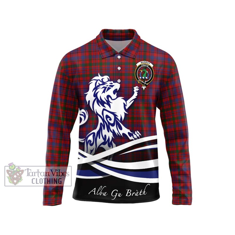 Murray of Tullibardine Tartan Long Sleeve Polo Shirt with Alba Gu Brath Regal Lion Emblem