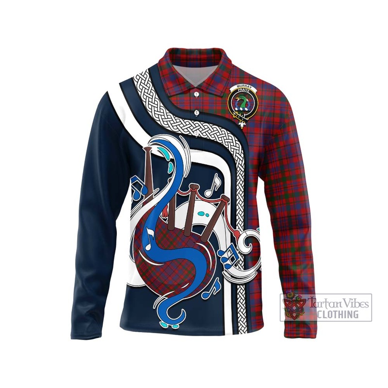 Murray of Tullibardine Tartan Long Sleeve Polo Shirt with Epic Bagpipe Style