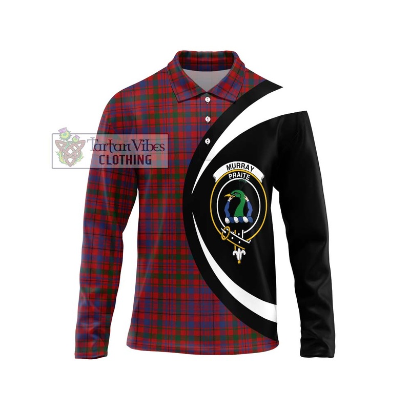 Murray of Tullibardine Tartan Long Sleeve Polo Shirt with Family Crest Circle Style