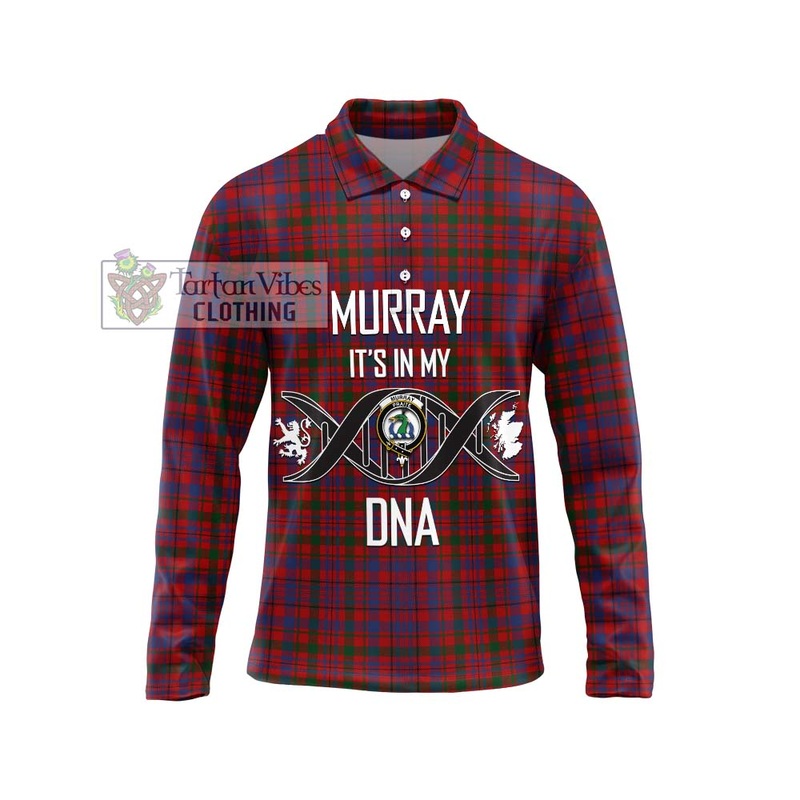Murray of Tullibardine Tartan Long Sleeve Polo Shirt with Family Crest DNA In Me Style
