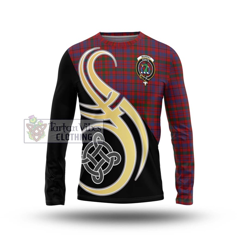 Murray of Tullibardine Tartan Long Sleeve T-Shirt with Family Crest and Celtic Symbol Style
