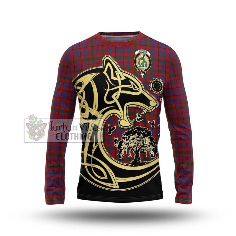Murray of Tullibardine Tartan Long Sleeve T-Shirt with Family Crest Celtic Wolf Style