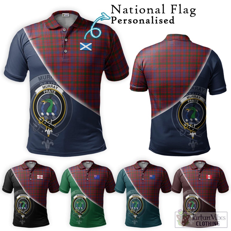 Murray of Tullibardine Tartan Polo Shirt with Personalised National Flag and Family Crest Half Style