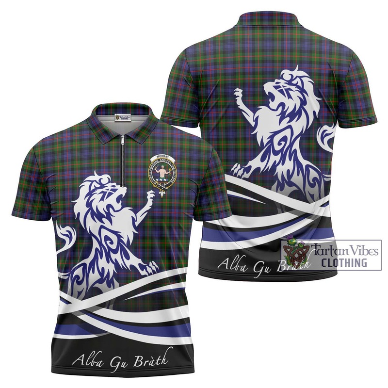 Murray of Atholl Modern Tartan Zipper Polo Shirt with Alba Gu Brath Regal Lion Emblem