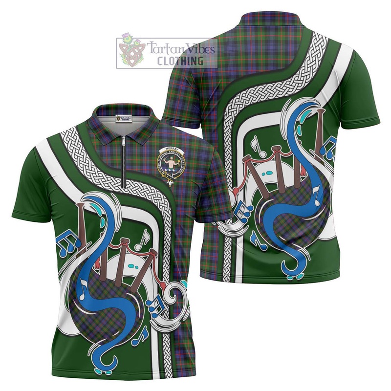 Murray of Atholl Modern Tartan Zipper Polo Shirt with Epic Bagpipe Style