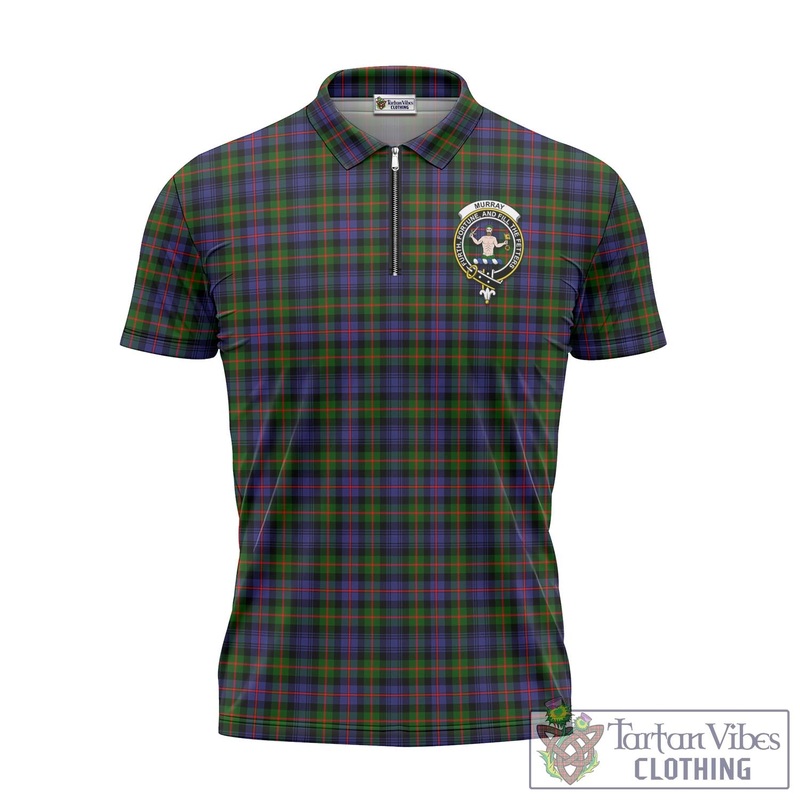 Murray of Atholl Modern Tartan Zipper Polo Shirt with Family Crest