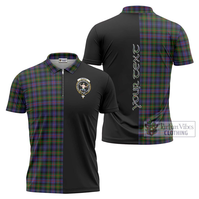Murray of Atholl Modern Tartan Zipper Polo Shirt with Family Crest and Half Of Me Style