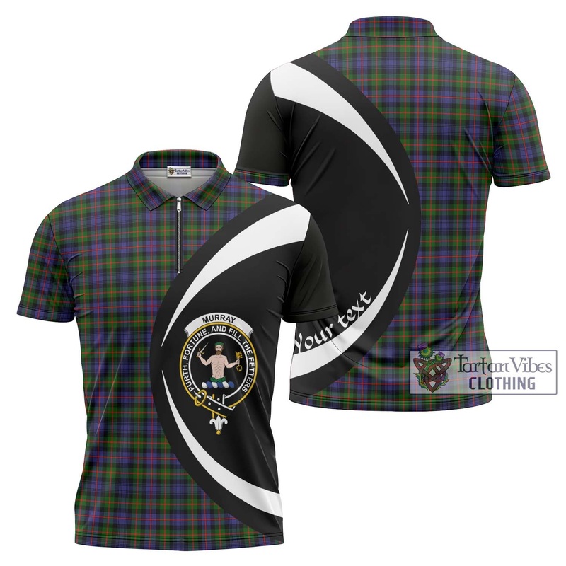 Murray of Atholl Modern Tartan Zipper Polo Shirt with Family Crest Circle Style