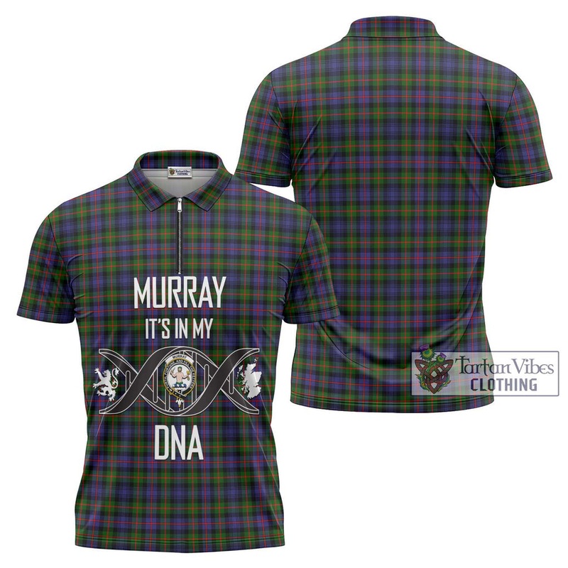 Murray of Atholl Modern Tartan Zipper Polo Shirt with Family Crest DNA In Me Style