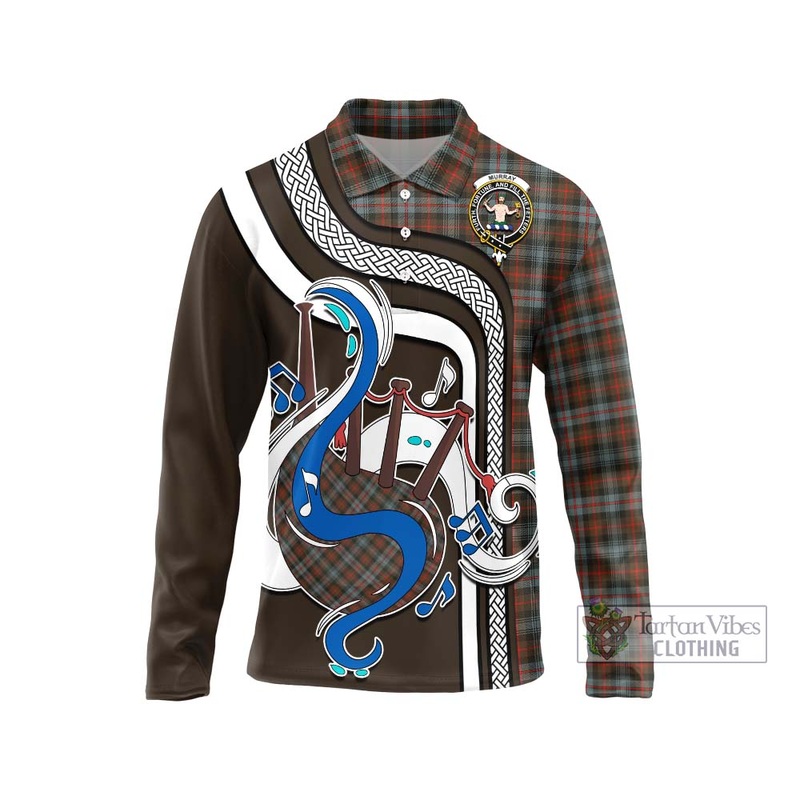 Murray of Atholl Weathered Tartan Long Sleeve Polo Shirt with Epic Bagpipe Style