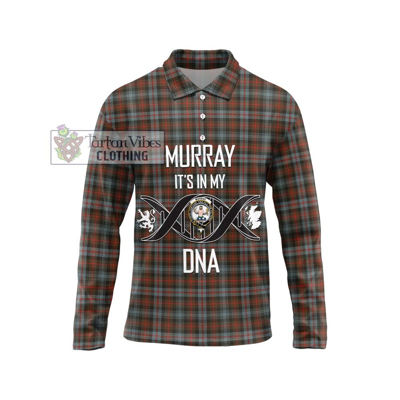 Murray of Atholl Weathered Tartan Long Sleeve Polo Shirt with Family Crest DNA In Me Style