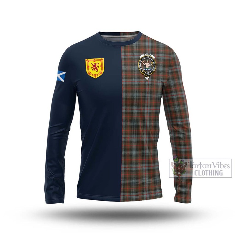 Murray of Atholl Weathered Tartan Long Sleeve T-Shirt Alba with Scottish Lion Royal Arm Half Style