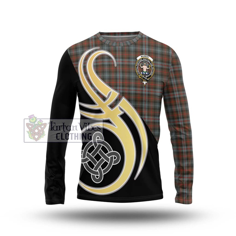 Murray of Atholl Weathered Tartan Long Sleeve T-Shirt with Family Crest and Celtic Symbol Style