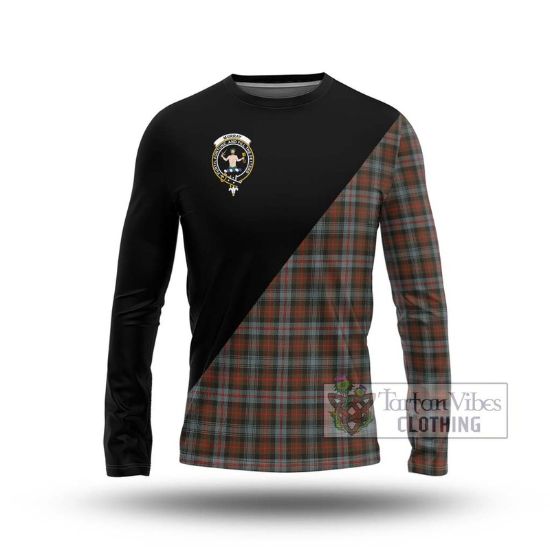 Murray of Atholl Weathered Tartan Long Sleeve T-Shirt with Family Crest and Military Logo Style