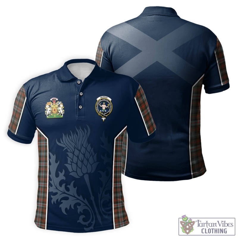 Murray of Atholl Weathered Tartan Men's Polo Shirt with Family Crest and Scottish Thistle Vibes Sport Style