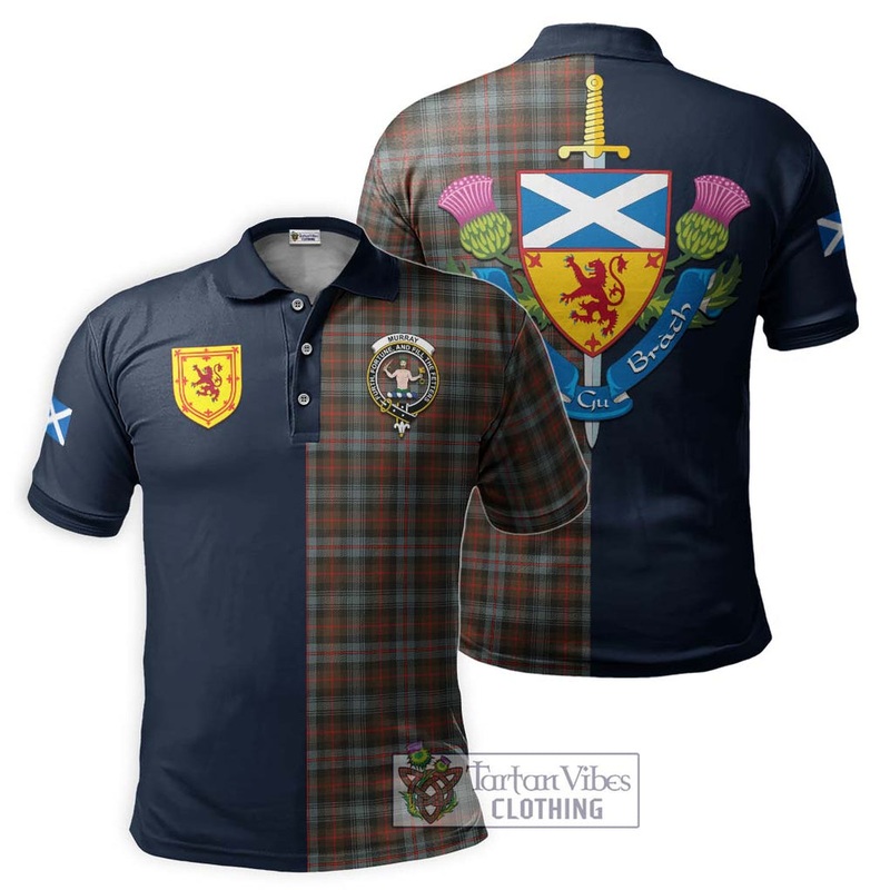 Murray of Atholl Weathered Tartan Polo Shirt Alba with Scottish Lion Royal Arm Half Style