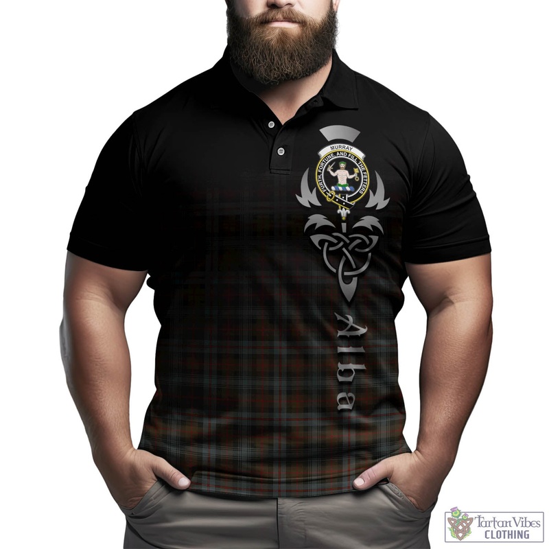 Murray of Atholl Weathered Tartan Polo Shirt Featuring Alba Gu Brath Family Crest Celtic Inspired