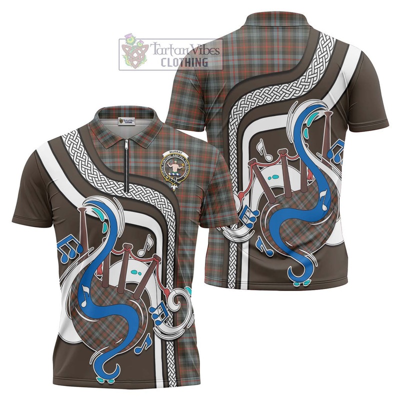 Murray of Atholl Weathered Tartan Zipper Polo Shirt with Epic Bagpipe Style